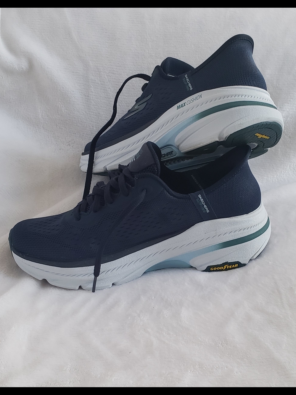 Skechers Women's Navy and White Max Cushion Running Sneakers
